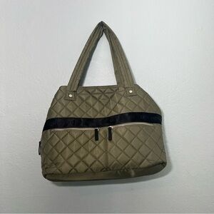 Steve Madden quilted tote bag double pocket olive green zip shoulder